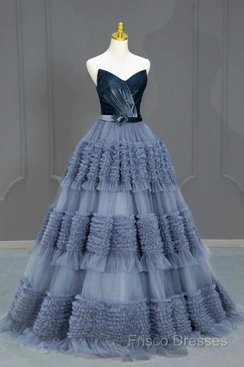 Sexy Ball Gown Sweetheart Neckline Gray Tulle Formal Dress Formal Prom Dress