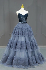 Sexy Ball Gown Sweetheart Neckline Gray Tulle Evening Dress Prom Dresses