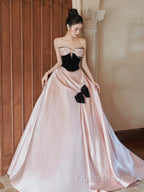Sexy Ball Gown Sweetheart Neckline Pink Satin Formal Dress Formal Prom Dress