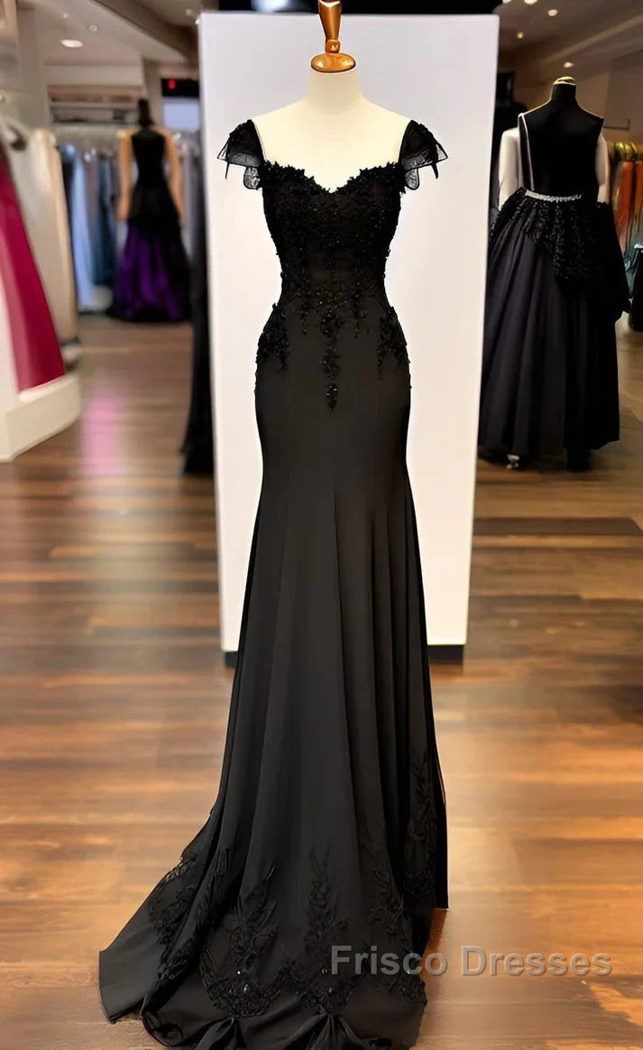 Sexy Black Mermaid Gown V Neck Chiffon Lace Formal Prom Dress Evening Dress