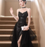 Sexy Black Spaghetti Strap V-Neck Split Sequined Tulle Long Prom Dress Evening Dress