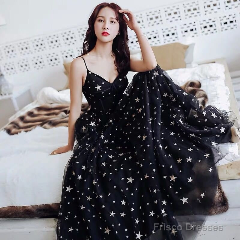 Sexy Black Sweetheart Tulle Long Party Dress, Chic Black Evening Dress Prom Dress