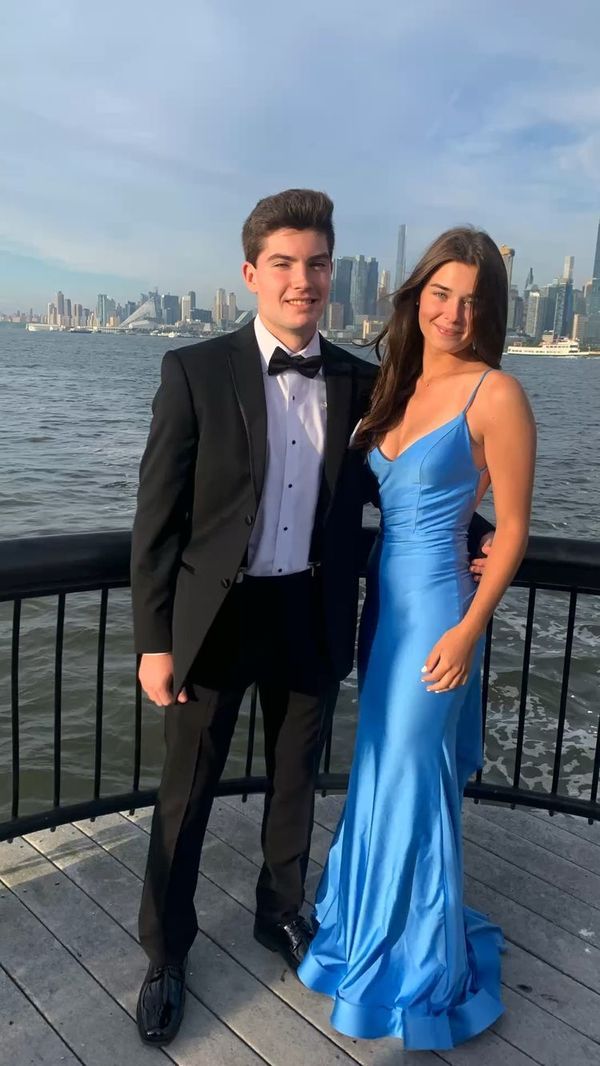 Sexy Blue Mermaid Prom Dresses,Open Back Long Evening Party Dress Main image