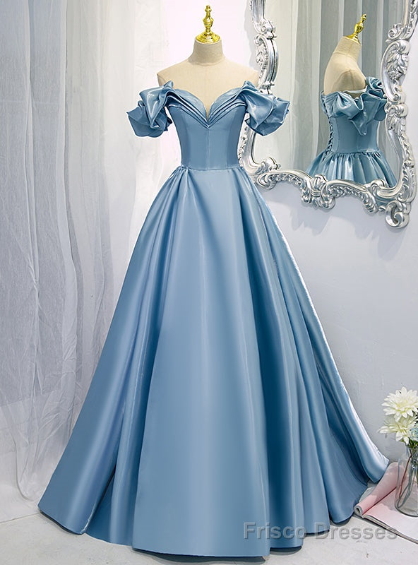 Sexy Blue Satin Off The Shoulder Prom Dress Main image