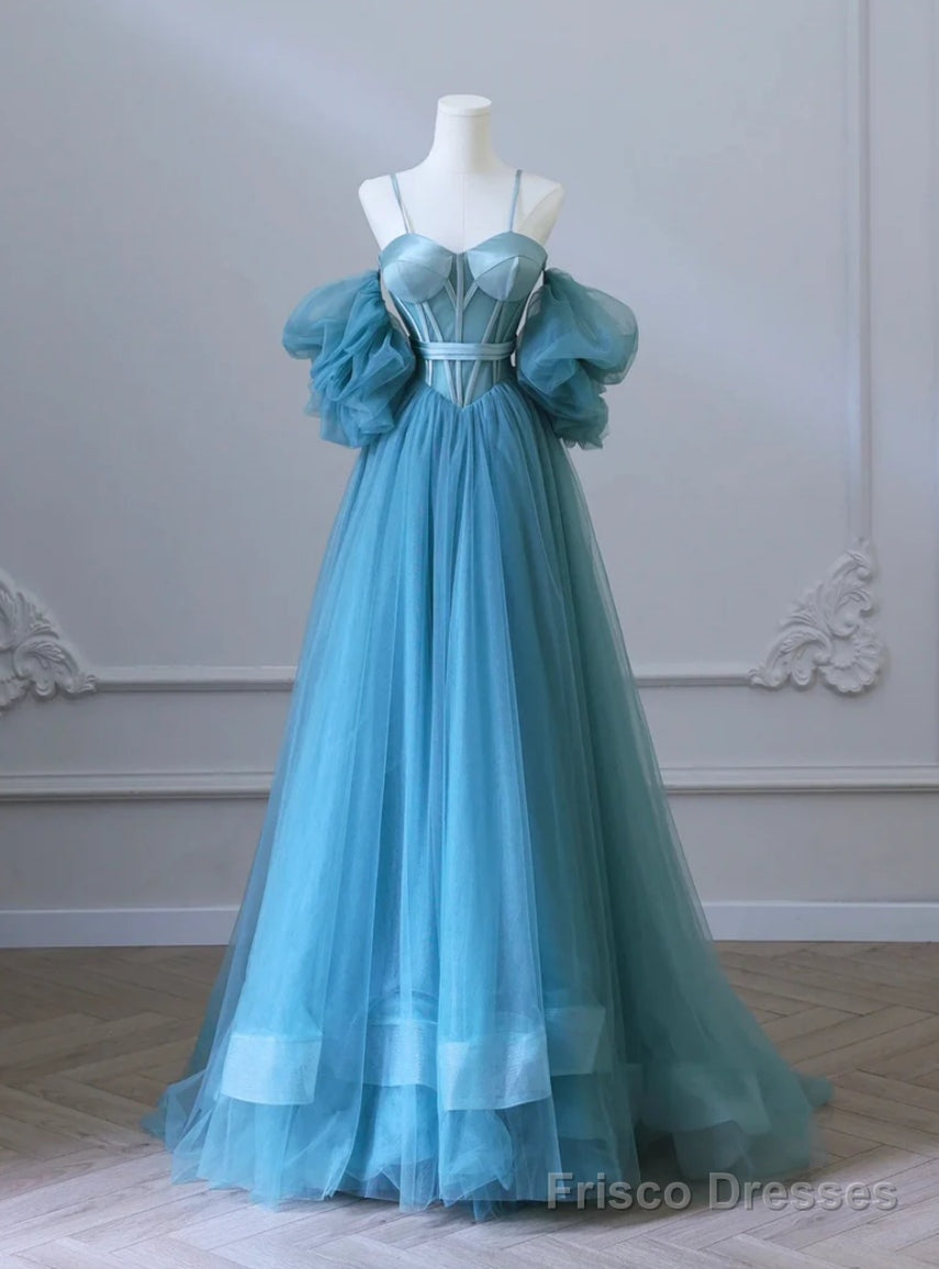 Sexy Blue Tulle Spaghetti Straps Prom Dress Main image