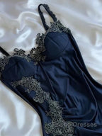 Sexy Bodycon Mermaid Straps Long Navy Blue Lace Formal Prom Dress Party Dress