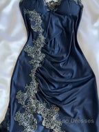 Sexy Bodycon Mermaid Straps Long Navy Blue Lace Formal Prom Dress Party Dress