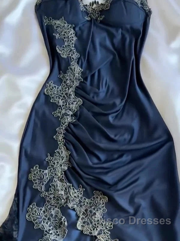 Sexy Bodycon Mermaid Straps Long Navy Blue Lace Formal Prom Dress Party Dress