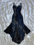 Sexy Bodycon Mermaid Straps Long Navy Blue Lace Formal Prom Dress Party Dress