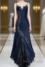 Sexy Bodycon Mermaid Straps Long Navy Blue Lace Formal Prom Dress Party Dress