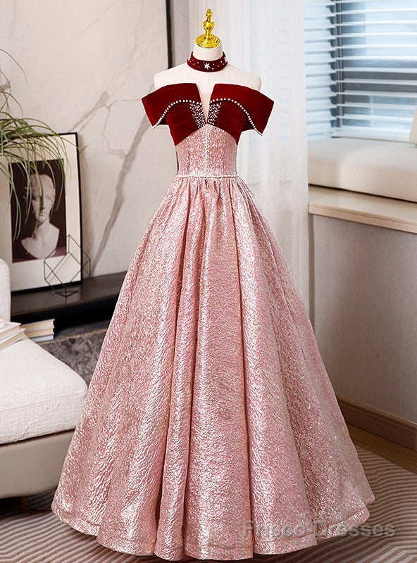 Sexy Burgundy Velvet Off the Shoulder Pearls Prom Dress Main image
