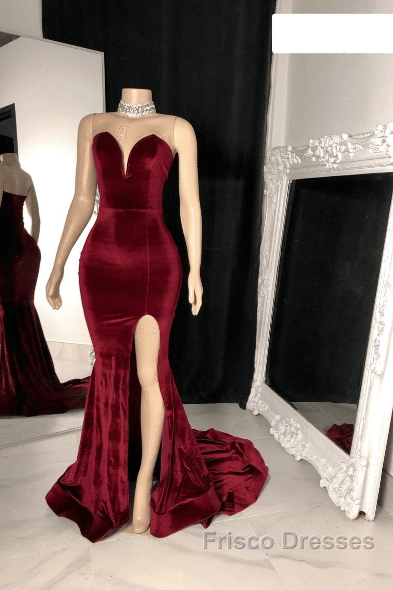 Sexy Burgundy Velvet Wedding Guest Dress V Neck Mermaid Formal Prom Dress Secondary image