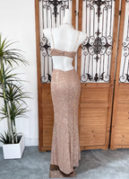 Sexy Champagne Pink Mermaid Spaghetti Strap Waist Cutout Sequin Long Prom Dress Evening Dress