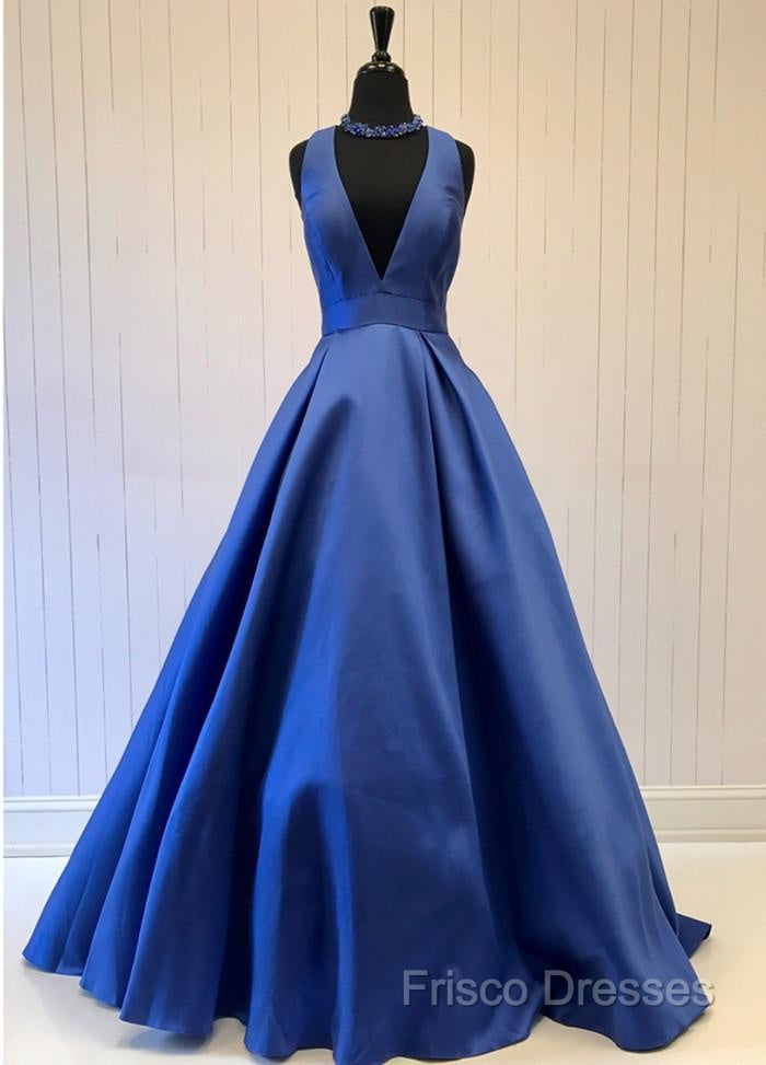 Sexy Deep V-Neck Long Satin Bow Back Formal Dress Floor Length Formal Prom Gowns Secondary image