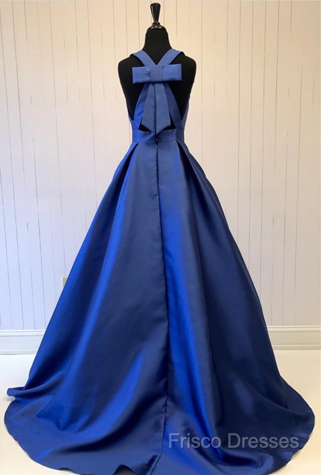 Sexy Deep V-Neck Long Satin Bow Back Formal Dress Floor Length Formal Prom Gowns