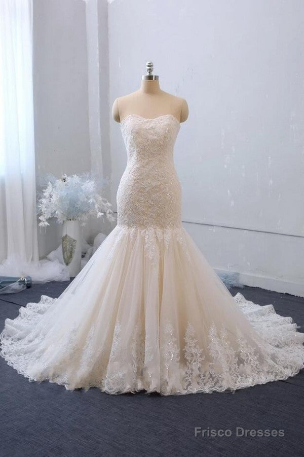 Sexy Floor Length Mermaid Lace Sequins Ivory Wedding Gowns