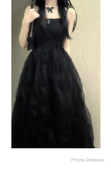 Sexy French A Line Spaghetti Straps Christmas Dress Black Birthday Dresses Birthday Outfits