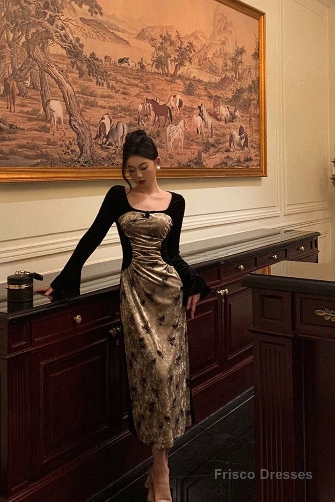 Sexy French A Line Square Neckline Velvet Black Prom Dresses Birthday Outfits Evening Gown Secondary image