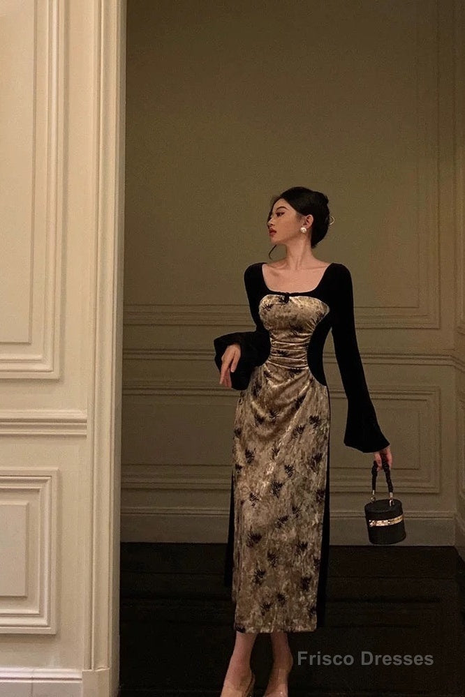 Sexy French A Line Square Neckline Velvet Black Prom Dresses Birthday Outfits Evening Gown