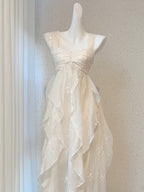 Sexy French High Low Square Neckline Christmas Dress Ivory Birthday Dresses Birthday Outfits