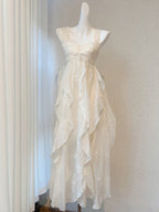 Sexy French High Low Square Neckline Christmas Dress Ivory Birthday Dresses Birthday Outfits