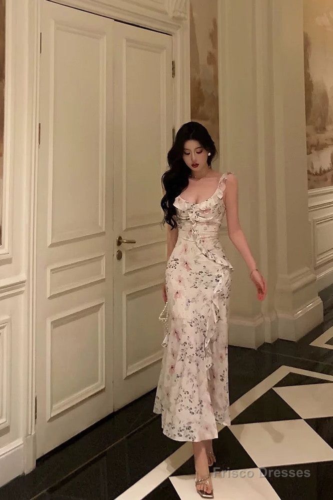 Sexy French Sheath Square Neckline Floral Pink Prom Dresses Birthday Outfits Evening Gown Main image