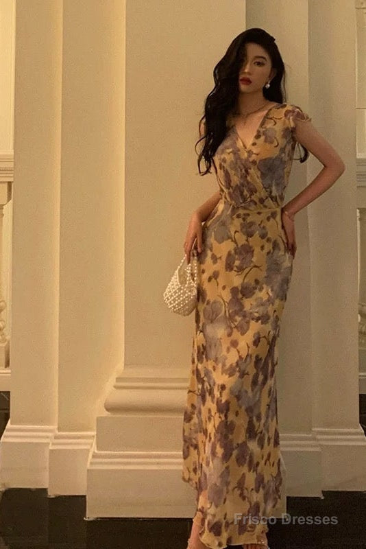 Sexy French Sheath V Neckline Floral Long Prom Dresses Birthday Outfits Evening Gown Secondary image