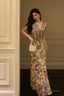 Sexy French Sheath V Neckline Floral Long Prom Dresses Birthday Outfits Evening Gown