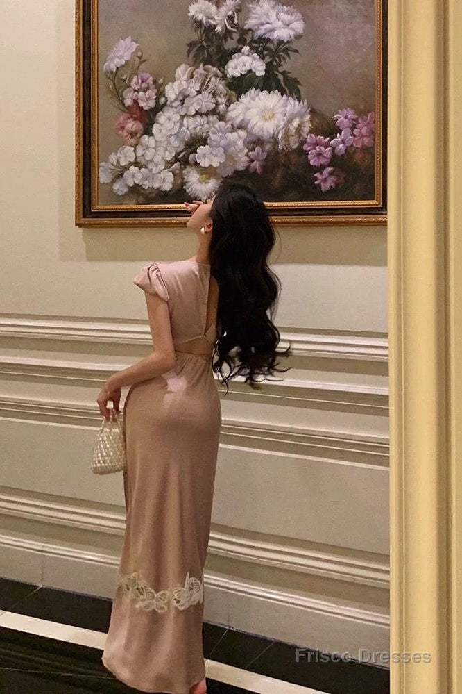 Sexy French Sheath V Neckline Long Pink Prom Dresses Birthday Outfits Evening Gown Secondary image