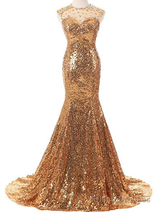 Sexy Gold Mermaid Sequins With Crystal Prom Dress Main image
