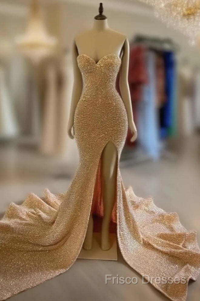 Sexy Gold Sequins Formal Prom Dress Mermaid Long Black Girl Formal Dress Main image