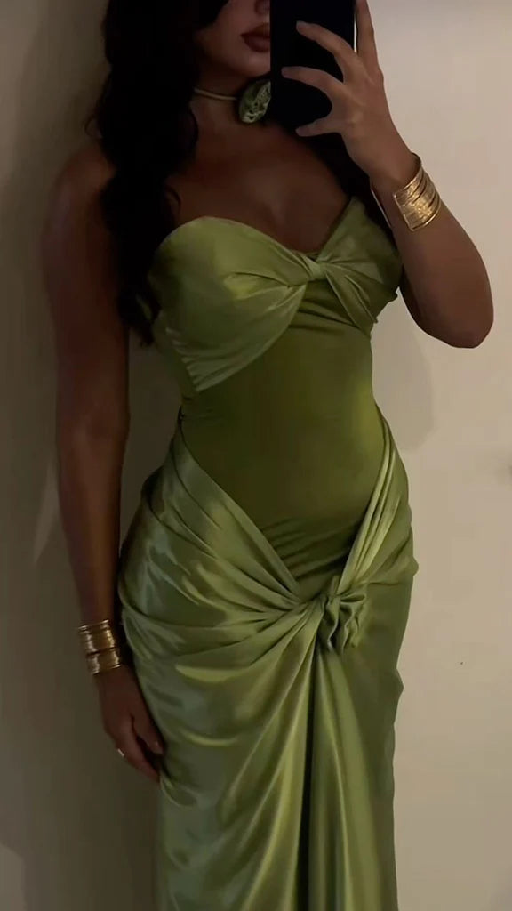 Sexy Green Strapless Mermaid Formal Dresses Sweetheart  Evening Dresses Elegant Satin Long Prom Dresses Secondary image
