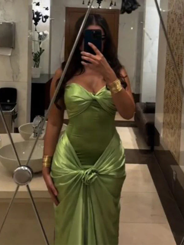 Sexy Green Strapless Mermaid Formal Dresses Sweetheart  Evening Dresses Elegant Satin Long Prom Dresses