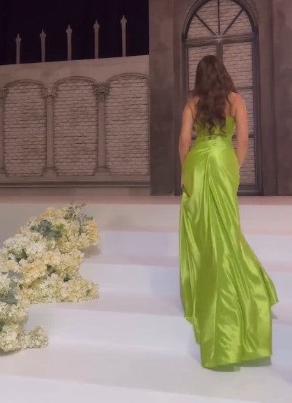 Sexy Green Strapless Mermaid Formal Dresses Sweetheart  Evening Dresses Elegant Satin Long Prom Dresses