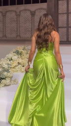 Sexy Green Strapless Mermaid Formal Dresses Sweetheart  Evening Dresses Elegant Satin Long Prom Dresses