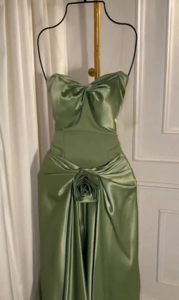 Sexy Green Strapless Mermaid Formal Dresses Sweetheart  Evening Dresses Elegant Satin Long Prom Dresses