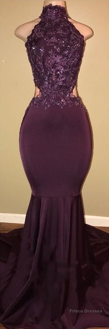 Sexy Halter Mermaid Prom Dress_High-Neck Backless Sleeveless Evening Dresses