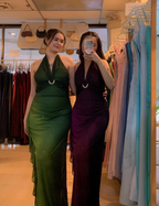 Sexy Halter Ombre Green Chiffon Backless Long Prom Dress Evening Dress