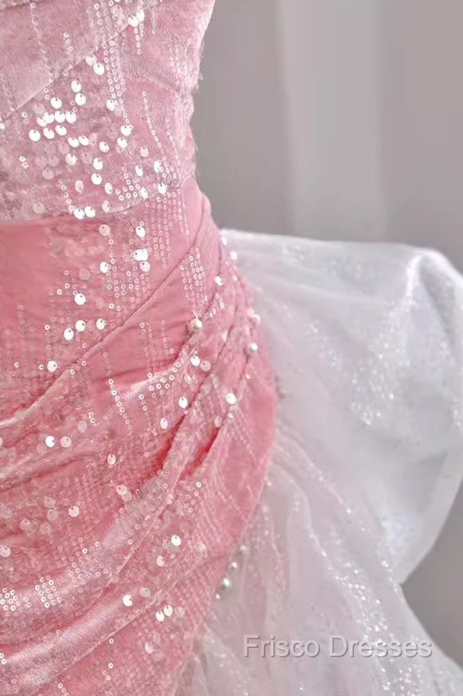 Sexy High Low Off The Shoulder Pink Velvet Formal Prom Dress