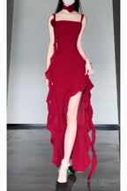 Sexy High Low Spaghetti Straps Christmas Dress Red Prom Dresses Birthday Outfits