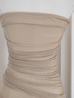 Sexy High Low Strapless Champagne Chiffon Ruffles Vacation Dress Women Dresses