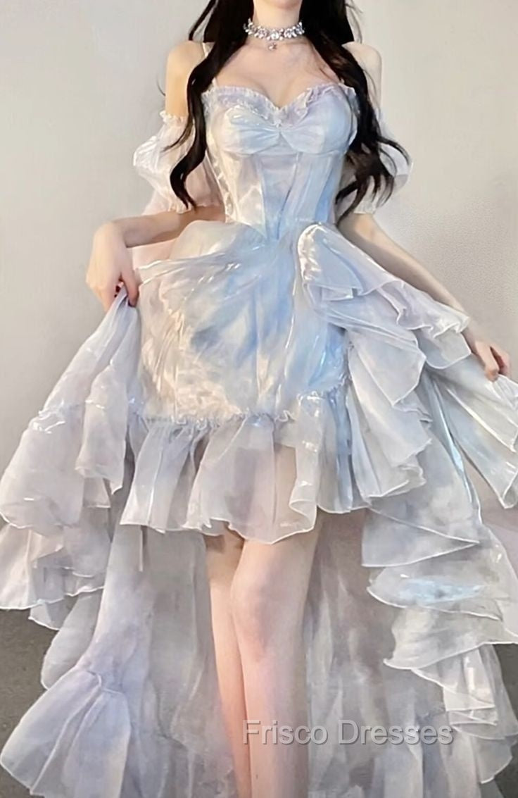 Sexy High Low Straps Blue Formal Prom Dress 21Th Birthday Outfit Secondary image