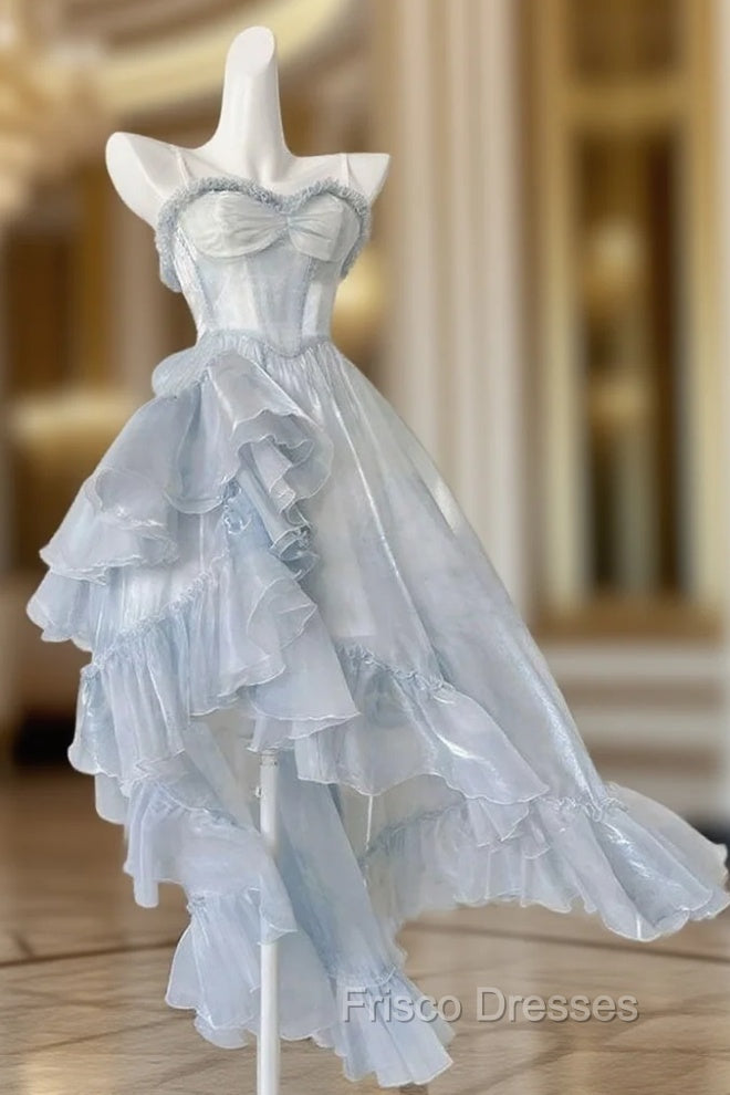 Sexy High Low Straps Blue Formal Prom Dress 21Th Birthday Outfit