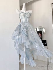 Sexy High Low Straps Blue Prom Dresses 21Th Birthday Outfit
