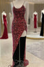 Sexy Iridescent Burgundy Sequin Formal Prom Dress Straps Glitter Formal Dress Uk
