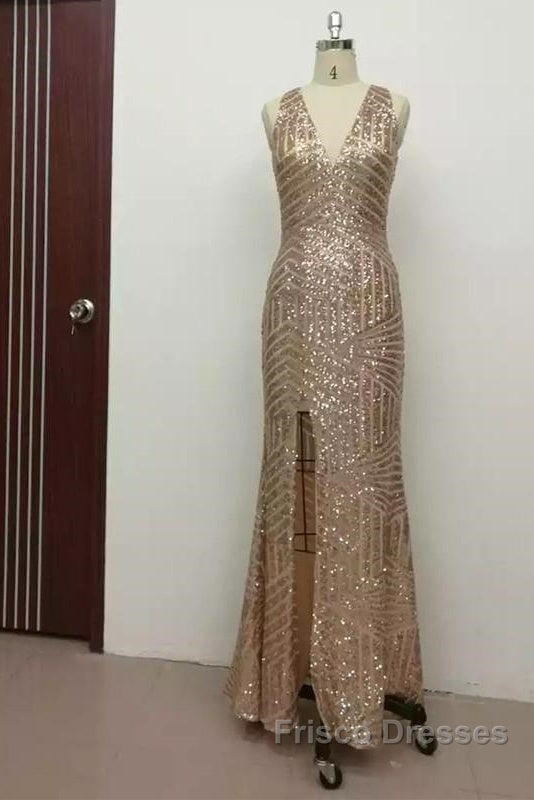 Sexy Leg Split Open Back Mermaid Sequins Formal Prom Dress Secondary image