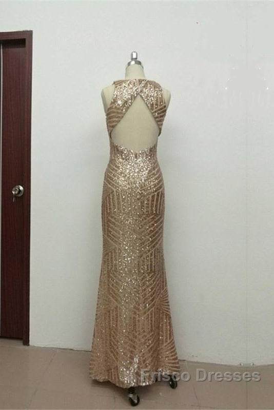 Sexy Leg Split Open Back Mermaid Sequins Formal Prom Dress
