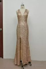 Sexy Leg Split Open Back Mermaid Sequins Prom Dresses