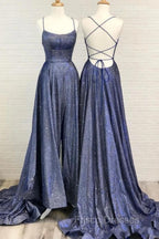 Sexy Long A-line Spaghetti Straps Backless Ruffles Formal Prom Dress with Slit