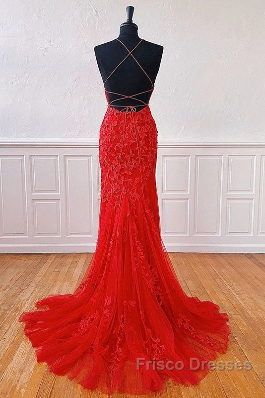 Sexy Long Lace Red Formal Prom Dress Open Back Secondary image